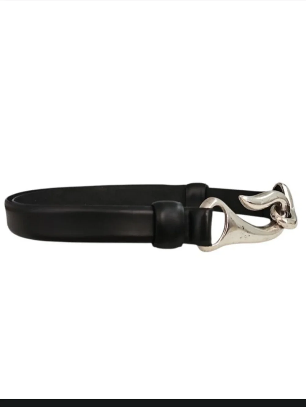 Vintage Black Leather Belt Silver Hook Buckle Adjustable Avant Garde Y2K